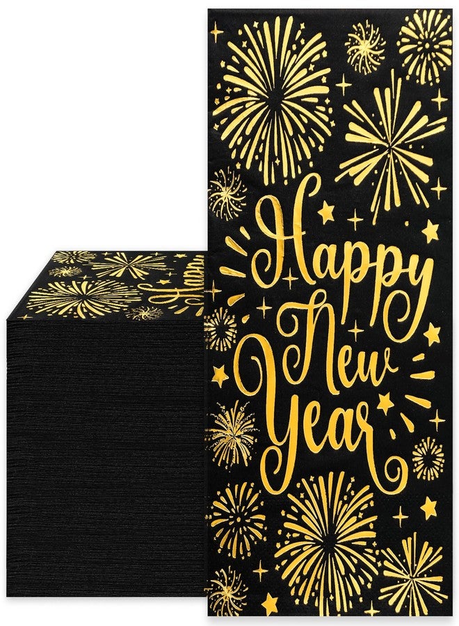 Whaline 80Pcs Happy New year Guest Paper Napkin Black Gold Foil Firework Disposable Guest Hand Towel Christmas Bathroom Napkin for Party Table Decor - Image 1